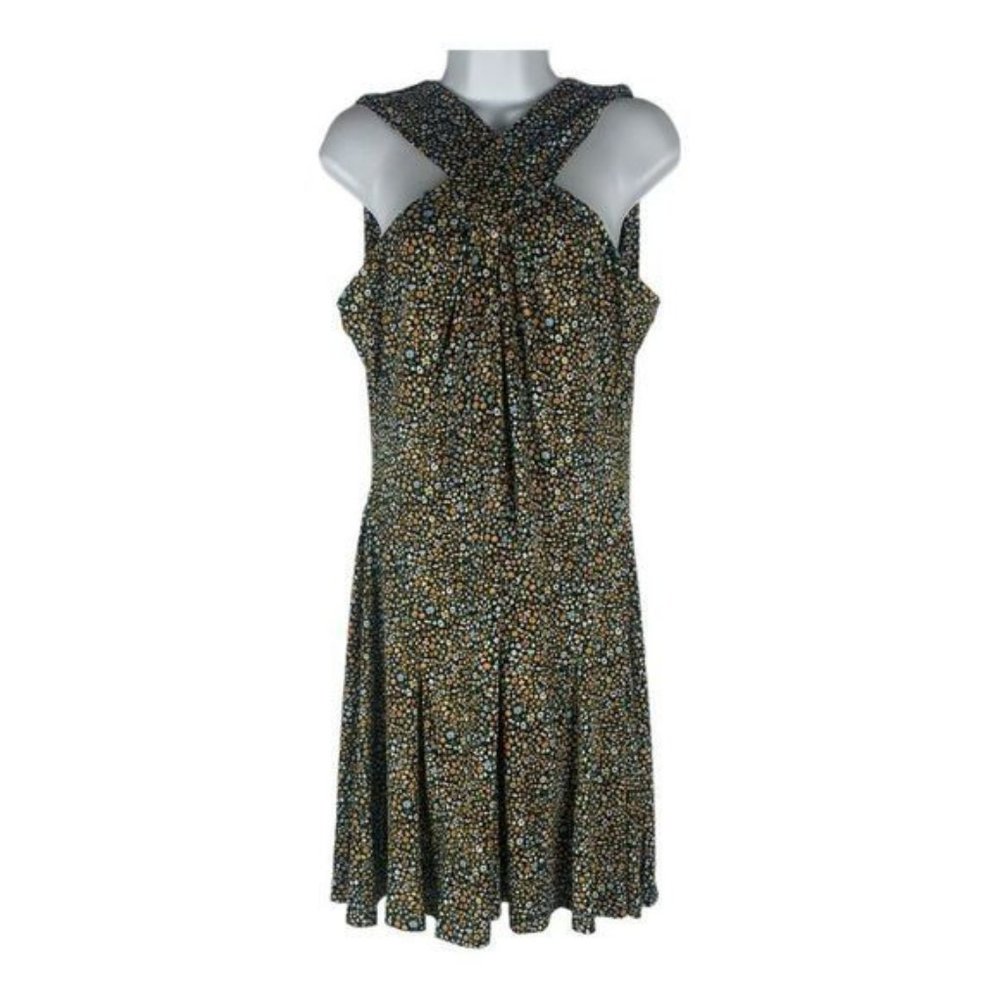 MICHAEL Michael Kors Black Floral-Print Crisscross Halter Midi Dress